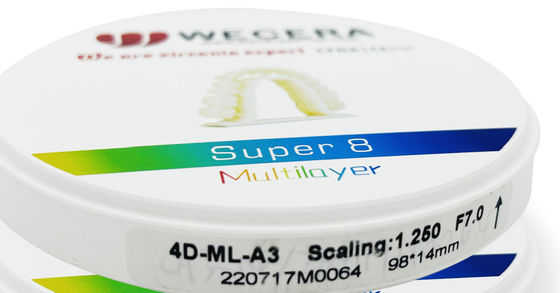 Sintering Density 6.0gcm3 Multilayer Zirconia Block Offering Density 6.0-63gcm3 and Chemical Solubility Less Than 100 μgcm2 for Dental